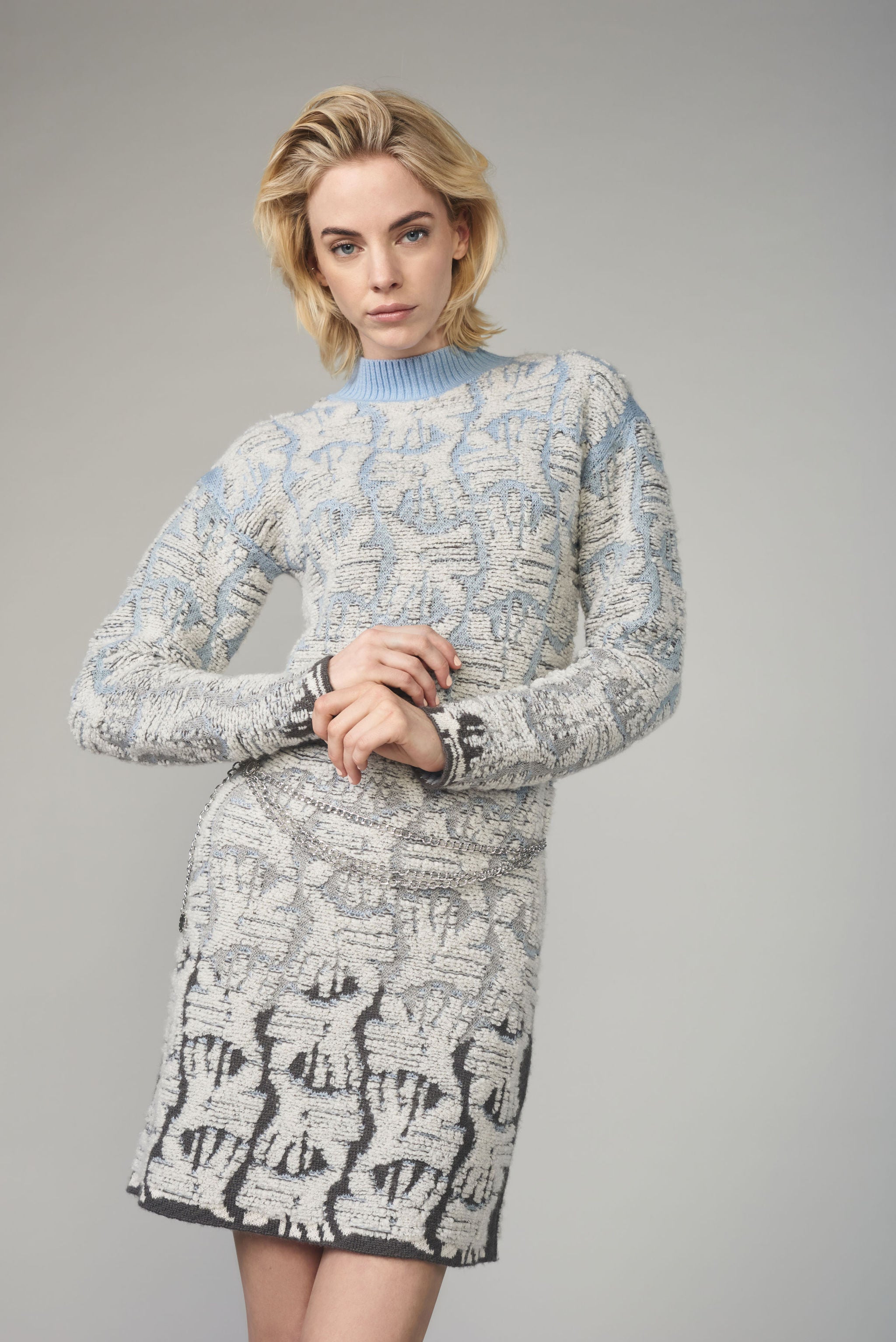 Fully Fashioning Kora Jacquard Knit Sweater Dress