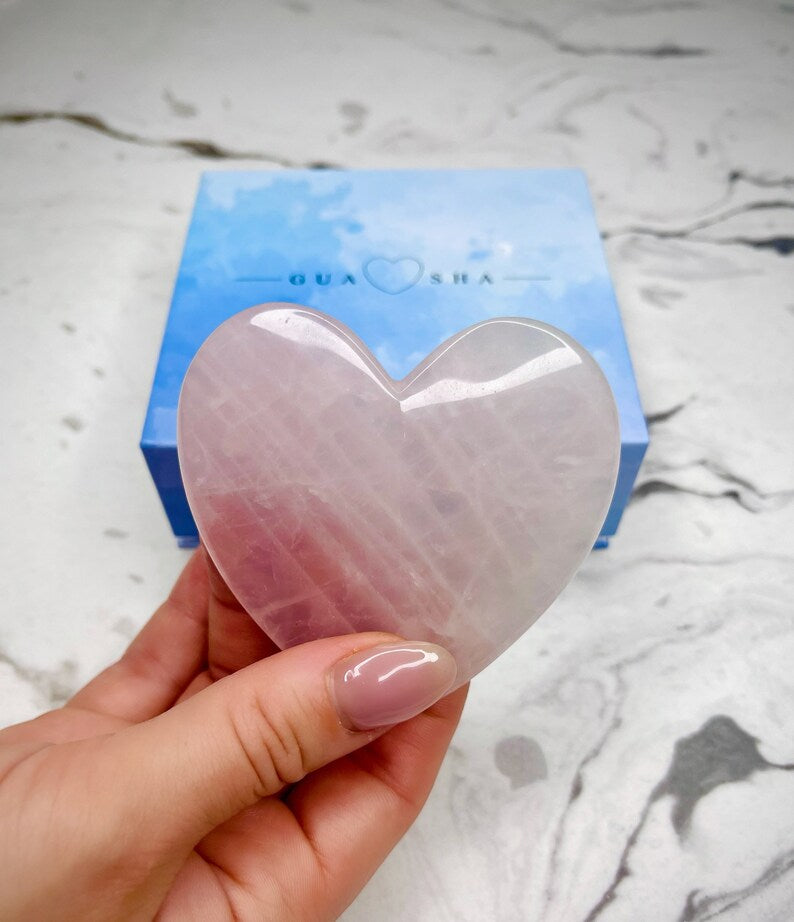 Heart Shaped Natural Rose Quartz Gua Sha Facial Massage Tool