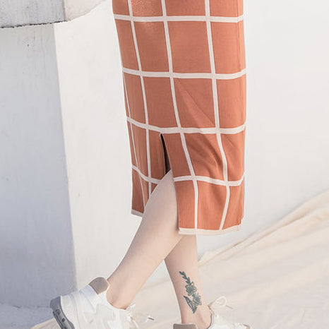 Plaid Straight Skirt